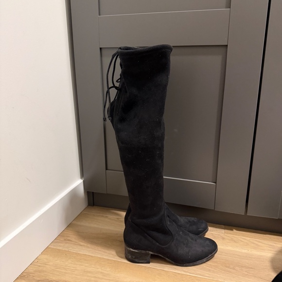 ZARA Knee Length Faux Suede Flat Boots - Picture 2 of 3
